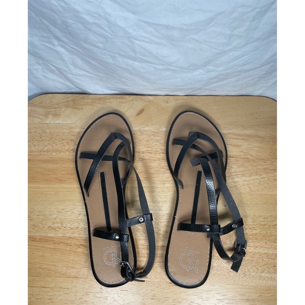 New Directions Womens Black Strappy Gladiator Sandals Flat Buckle Ankle Strap 9M